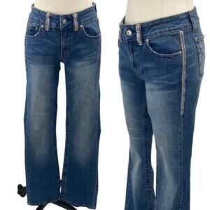Vintage Y2k Bisou Bisou Jeans Rhinestone Embellished Trim Bootcut Flare Womens 8